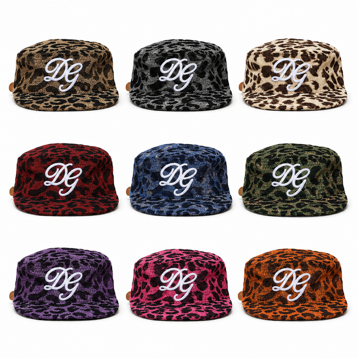 Multiple color options of custom embroidered logo flat brim caps for wholesale buyers