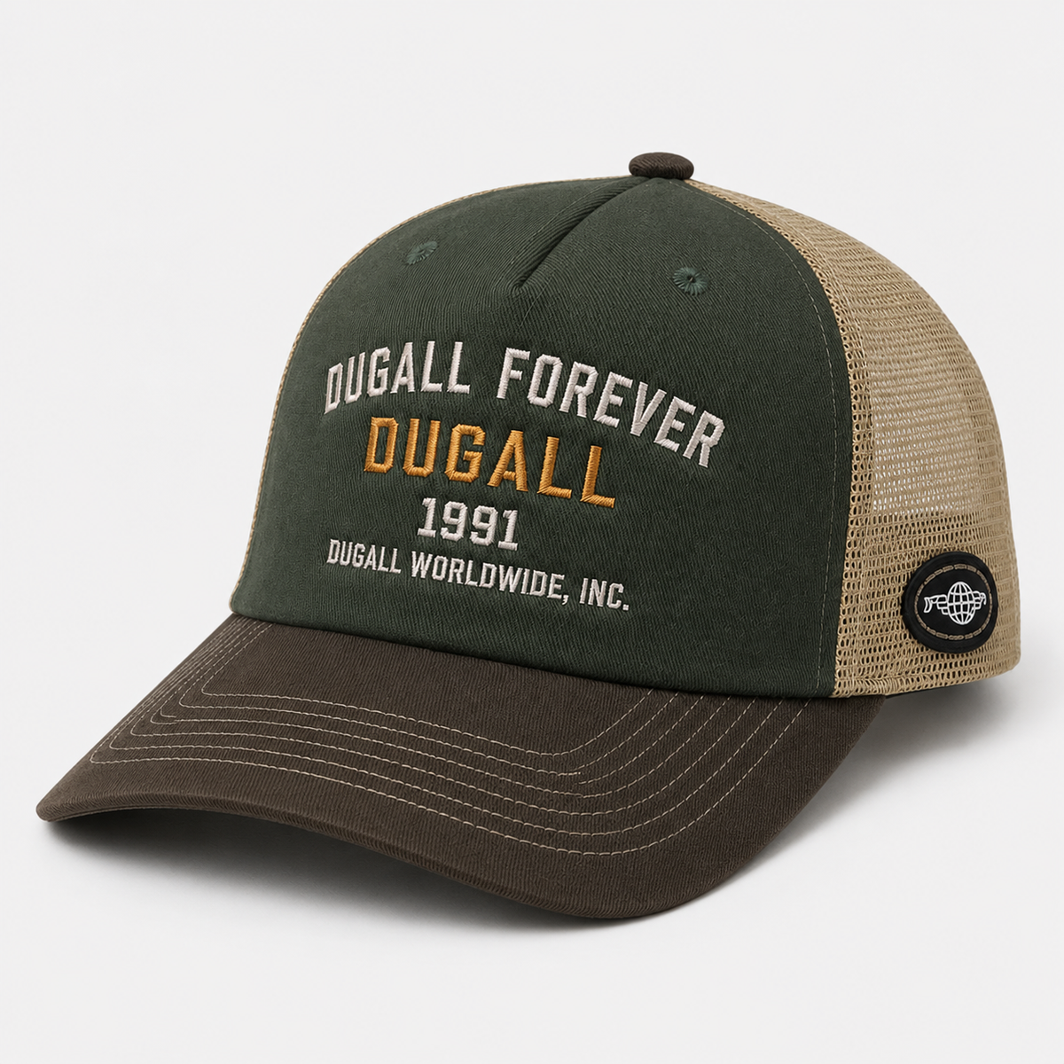 Custom embroidered cotton polyester trucker cap with vintage outdoor style