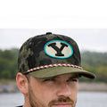 Custom Camo 5 Panel Hat with Rope and Patch Logo