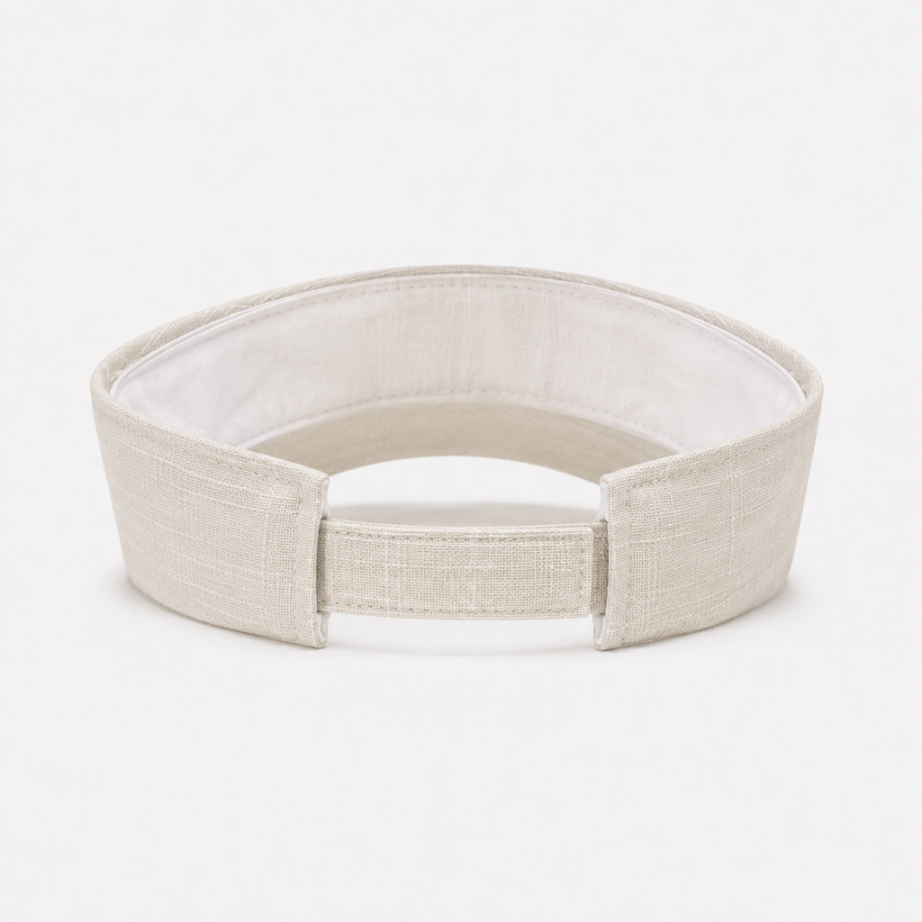 Back view of an adjustable custom sports visor with polyester headband and comfortable open-top design.