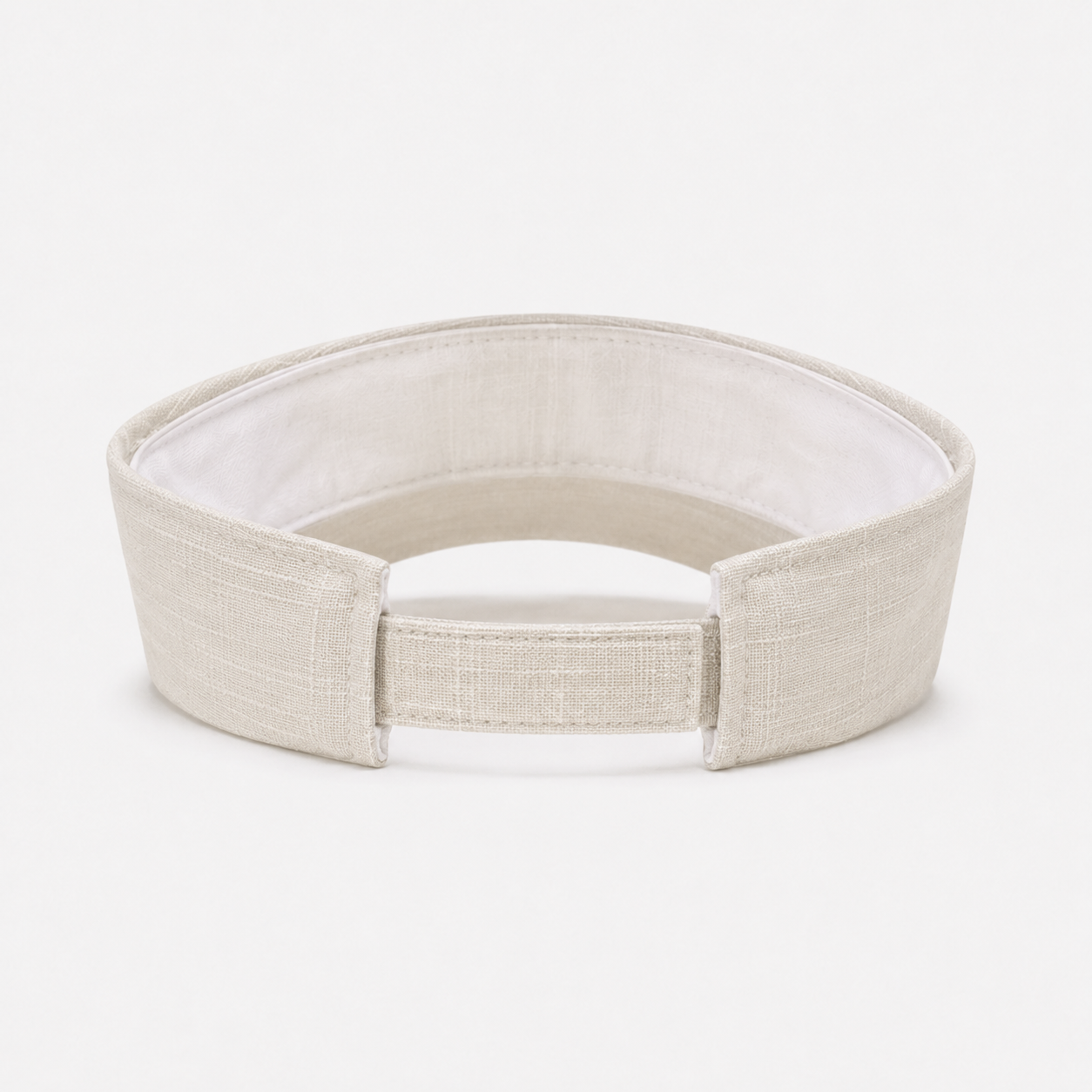 Back view of an adjustable custom sports visor with polyester headband and comfortable open-top design.