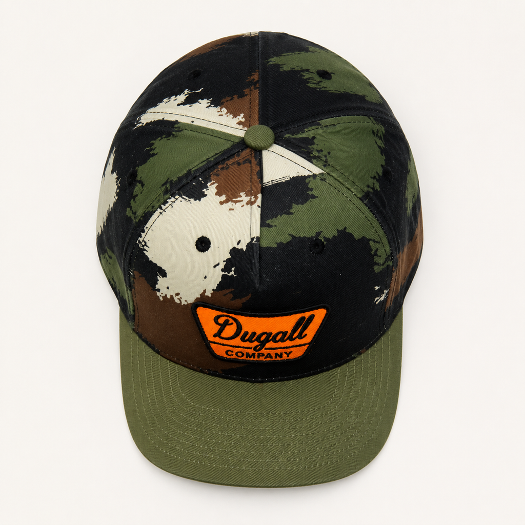 Top view cotton camo cap with outdoor camouflage pattern