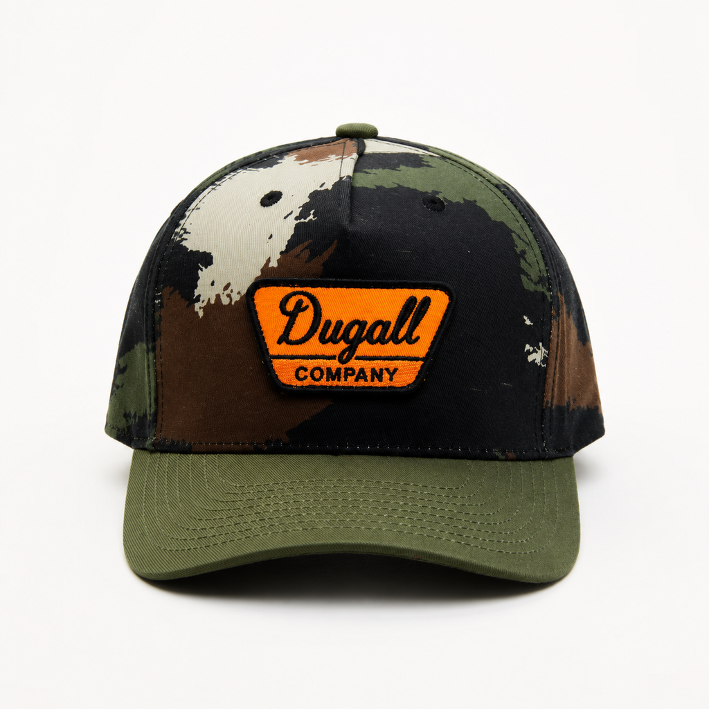 Custom camo baseball cap with front embroidered patch logo