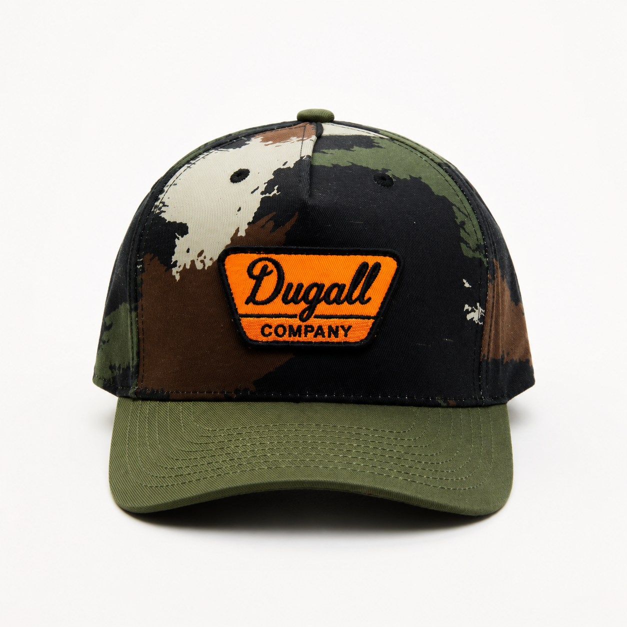 Custom camo baseball cap with front embroidered patch logo