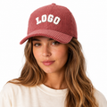 Custom corduroy dad hat with embroidered logo for women and casual vintage wear