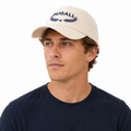 Men wearing custom cotton linen baseball cap with embroidered logo