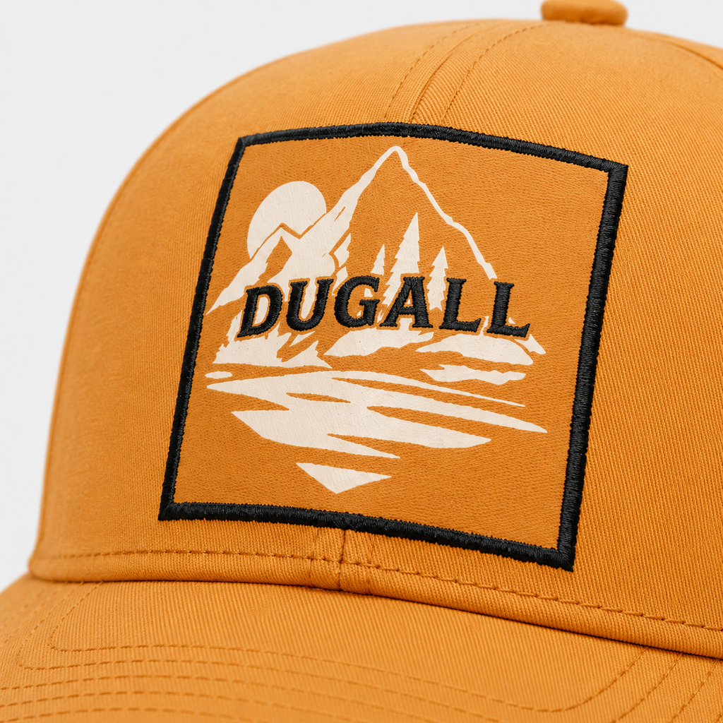 Close-up of custom embroidered patch logo on cotton baseball cap