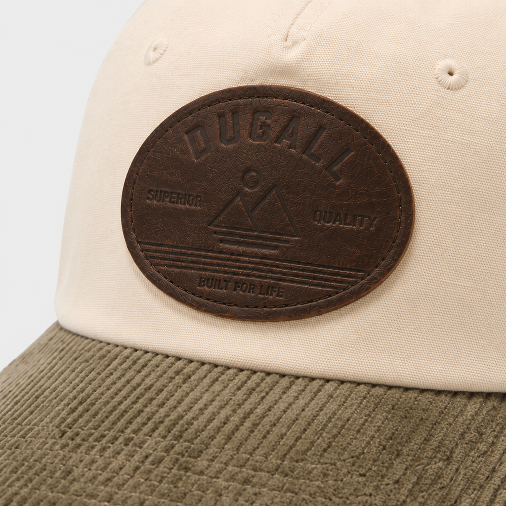 Custom leather patch logo on canvas suede brim dad hat