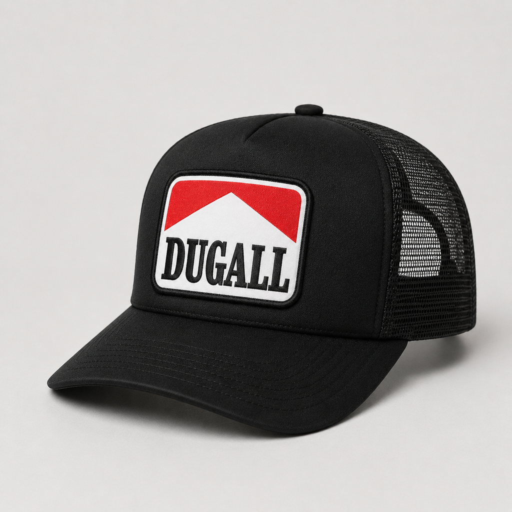 Custom mesh back cap with printed patch logo and curved brim