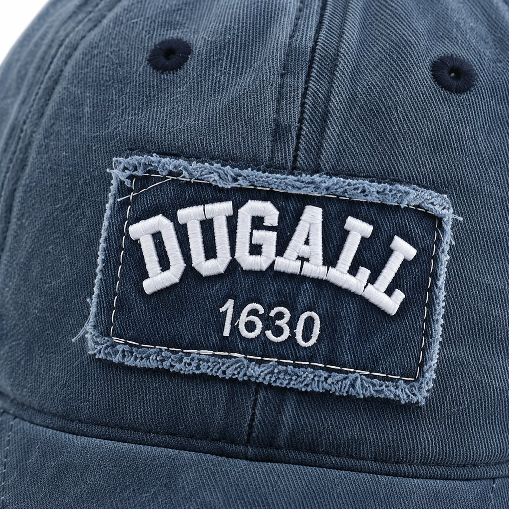 Custom patch embroidery logo on vintage washed denim cap