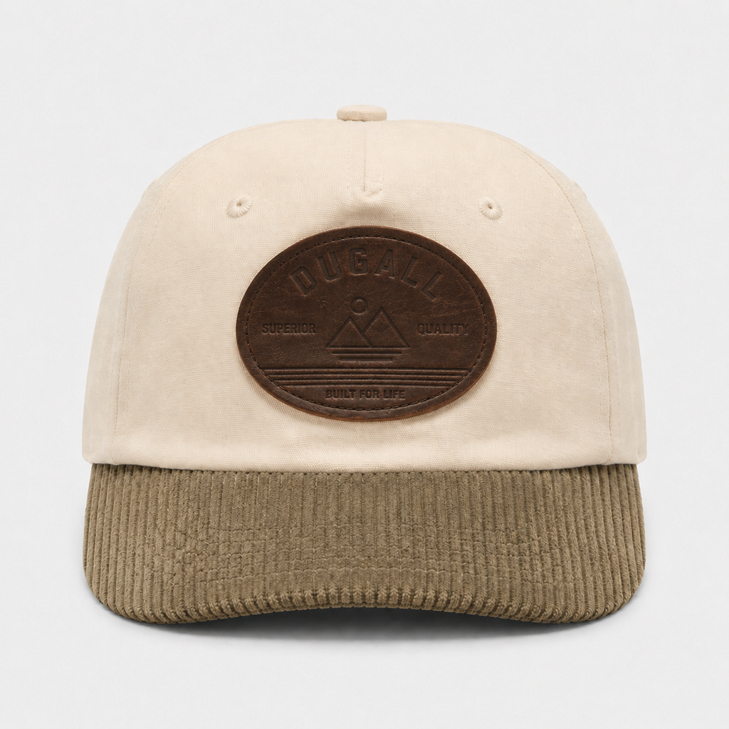 Custom vintage dad hat with leather patch logo and suede brim