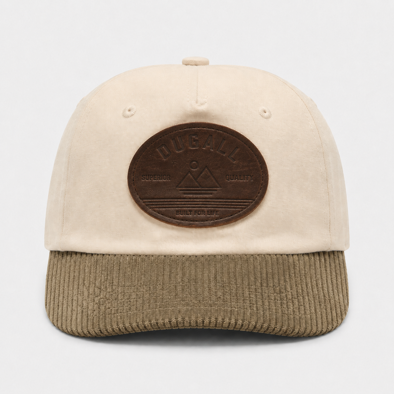 Custom vintage dad hat with leather patch logo and suede brim