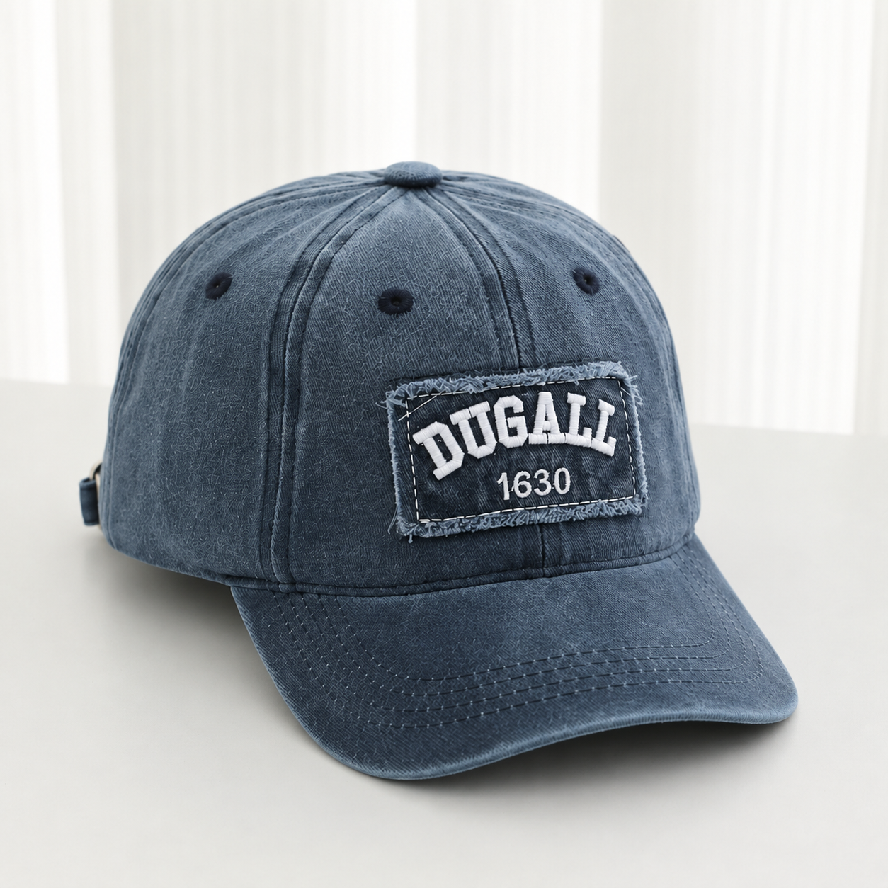Custom vintage washed denim cap with embroidered patch logo