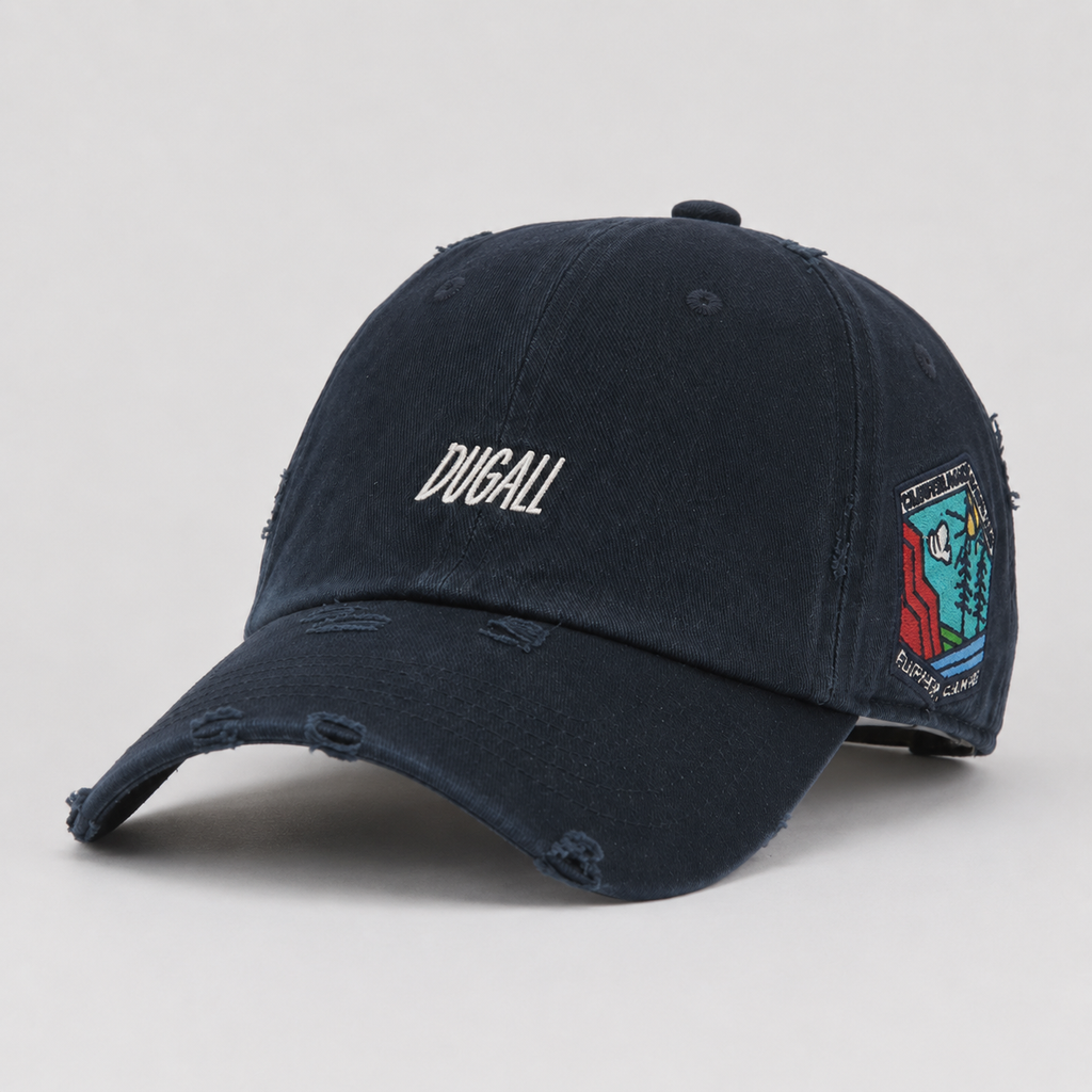 Custom vintage washed baseball cap with front embroidery and side patch