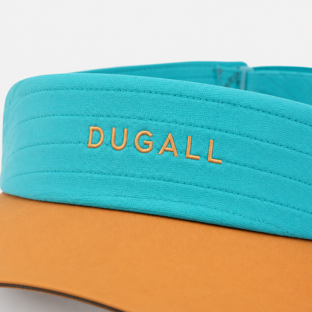 Close-up of custom embroidery logo on quick dry polyester golf visor