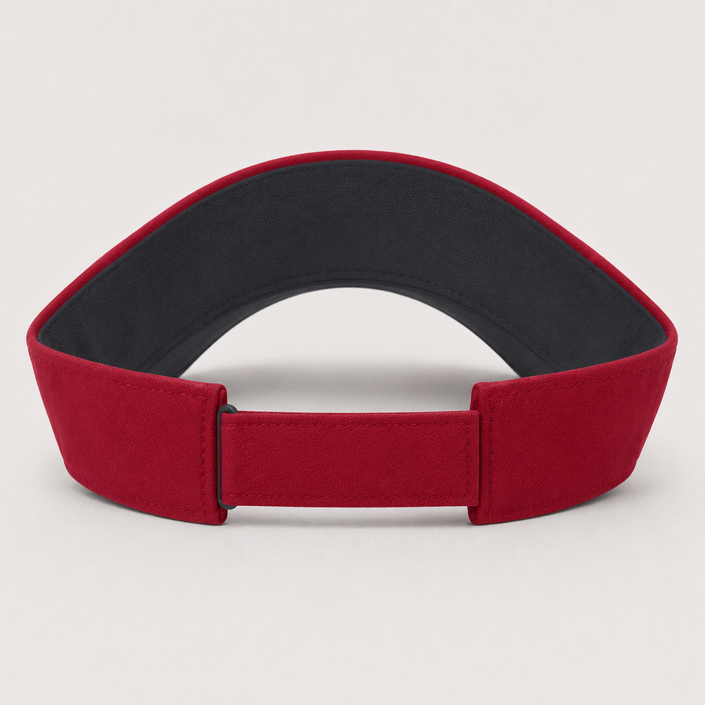 A red padded headband with a black inner lining, shown from the back on a light gray background.