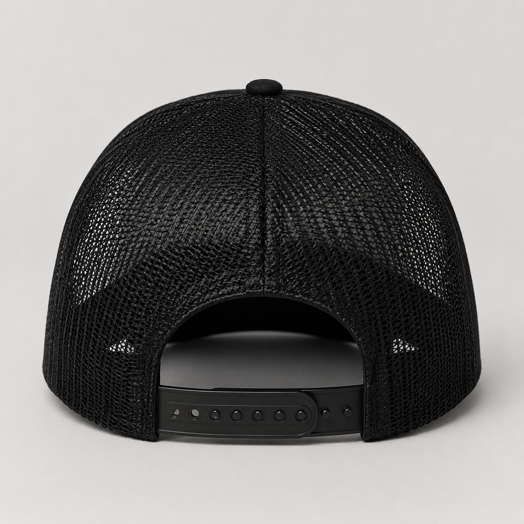 Custom mesh back cap with adjustable snapback closure