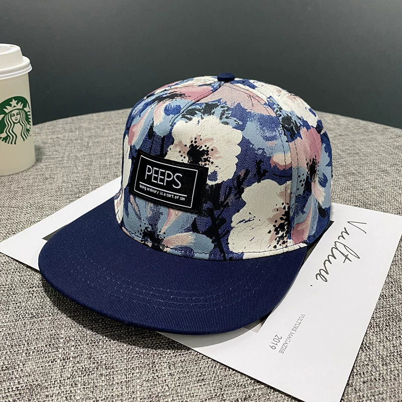 Custom Floral Print Snapback Hat with Patch Logo