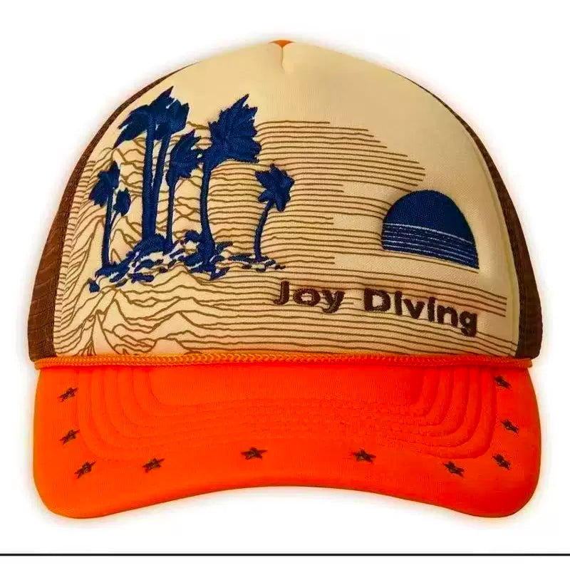 Custom Printed Trucker Hat with Rope and Orange Brim