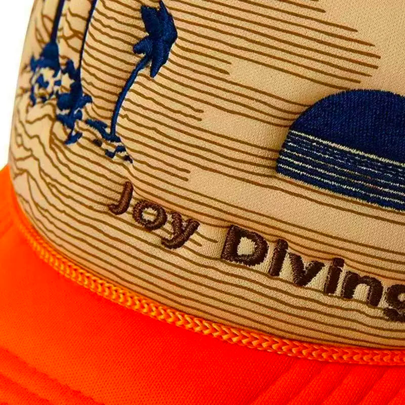 Custom Printed Trucker Hat with Rope and Orange Brim
