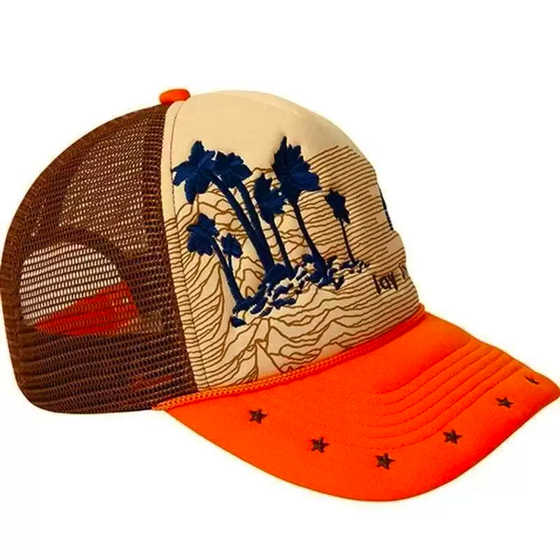 Custom Printed Trucker Hat with Rope and Orange Brim