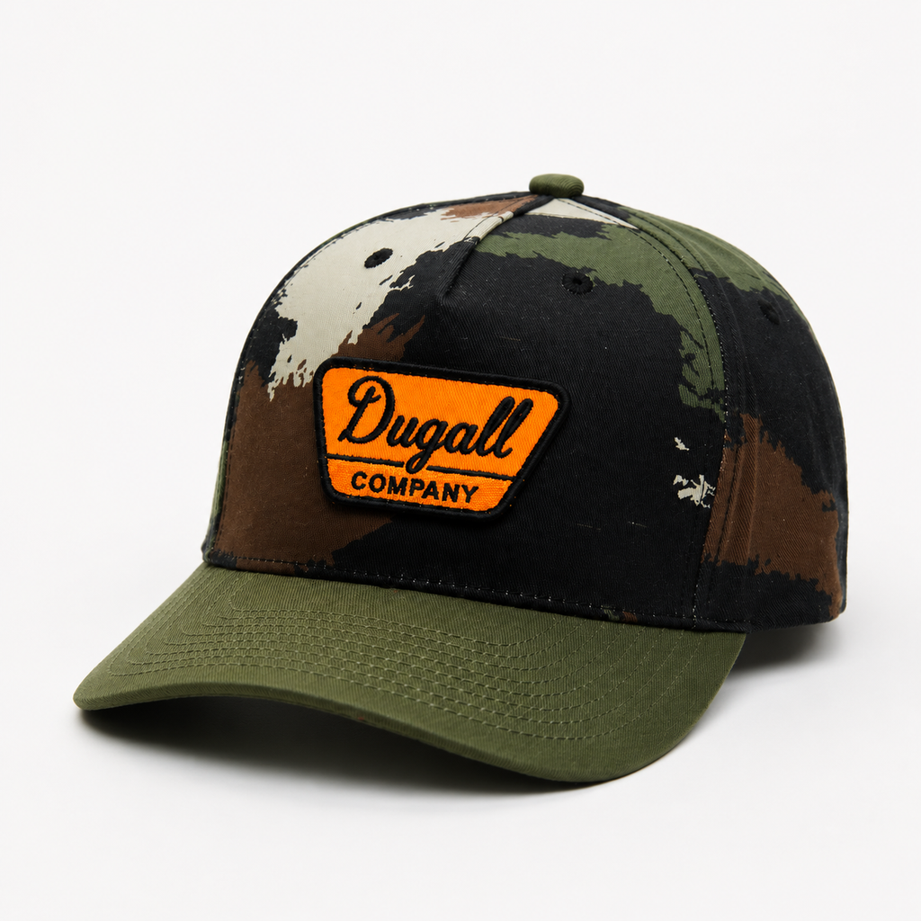 Side view custom camo snapback cap with patch logo