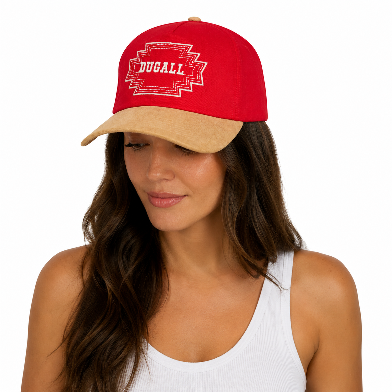 Women wearing custom suede brim snapback cap with embroidery logo