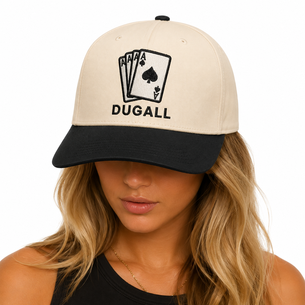 Women wearing custom embroidered snapback baseball cap with two tone design