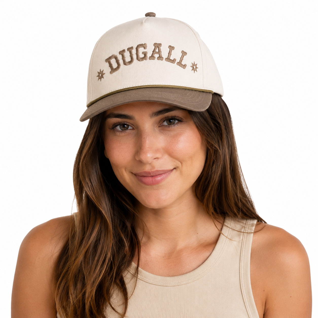 Women wearing vintage two-tone denim baseball cap with embroidered logo