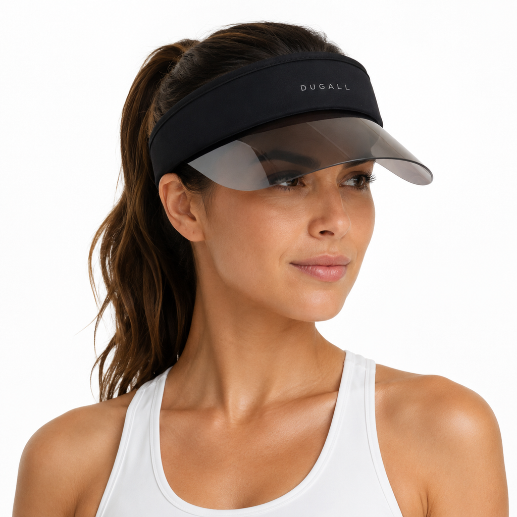 Women wearing custom acrylic sports visor for outdoor sun protection and activewear