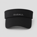 Front view of a black custom embroidered sports visor made of polyester with DUGALL logo, quick-dry and UV protection design