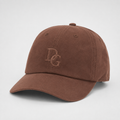 Coffee brown washed cotton dad hat with tone-on-tone custom embroidery logo and curved brim.