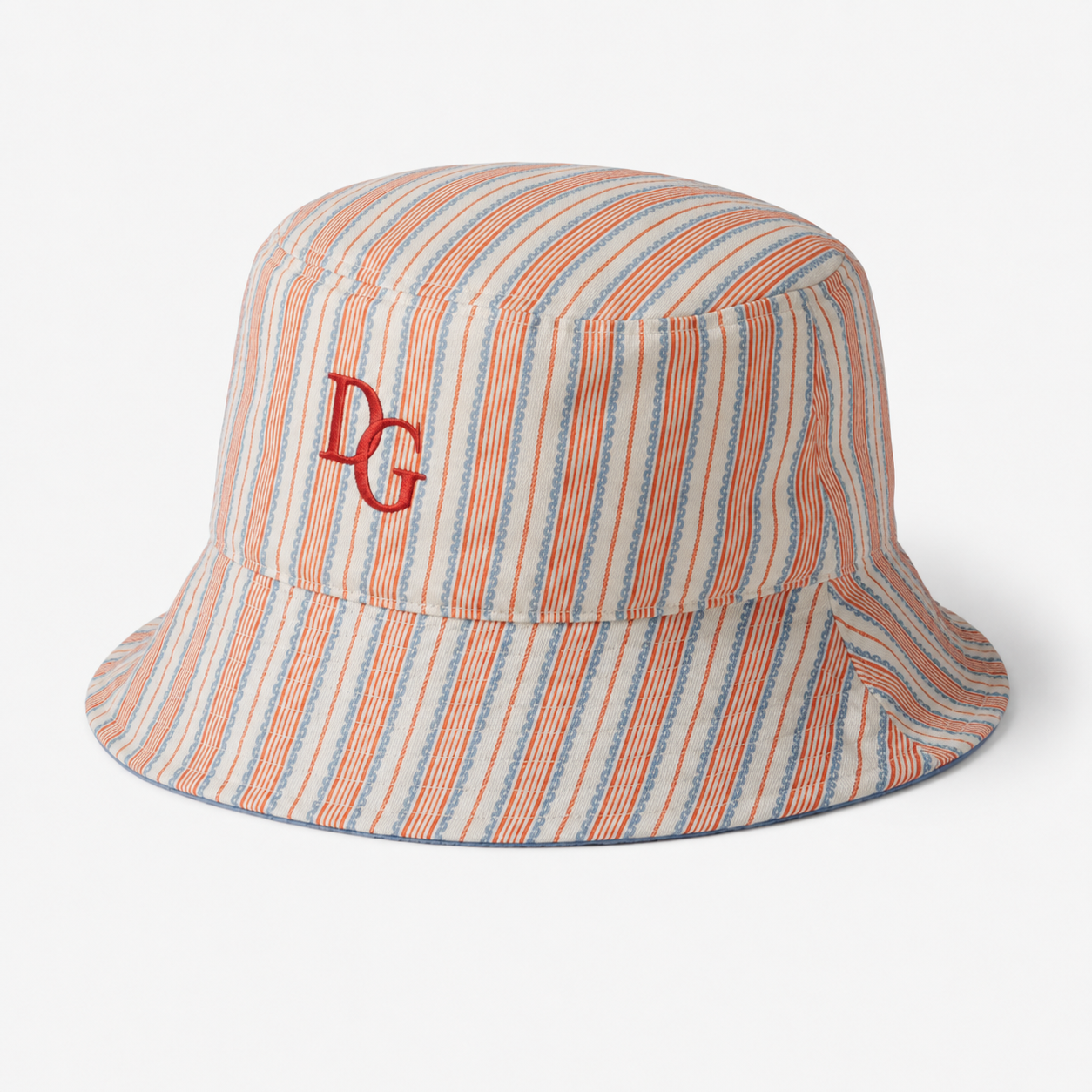 Wholesale custom cotton bucket hat with embroidery logo and striped fabric front view
