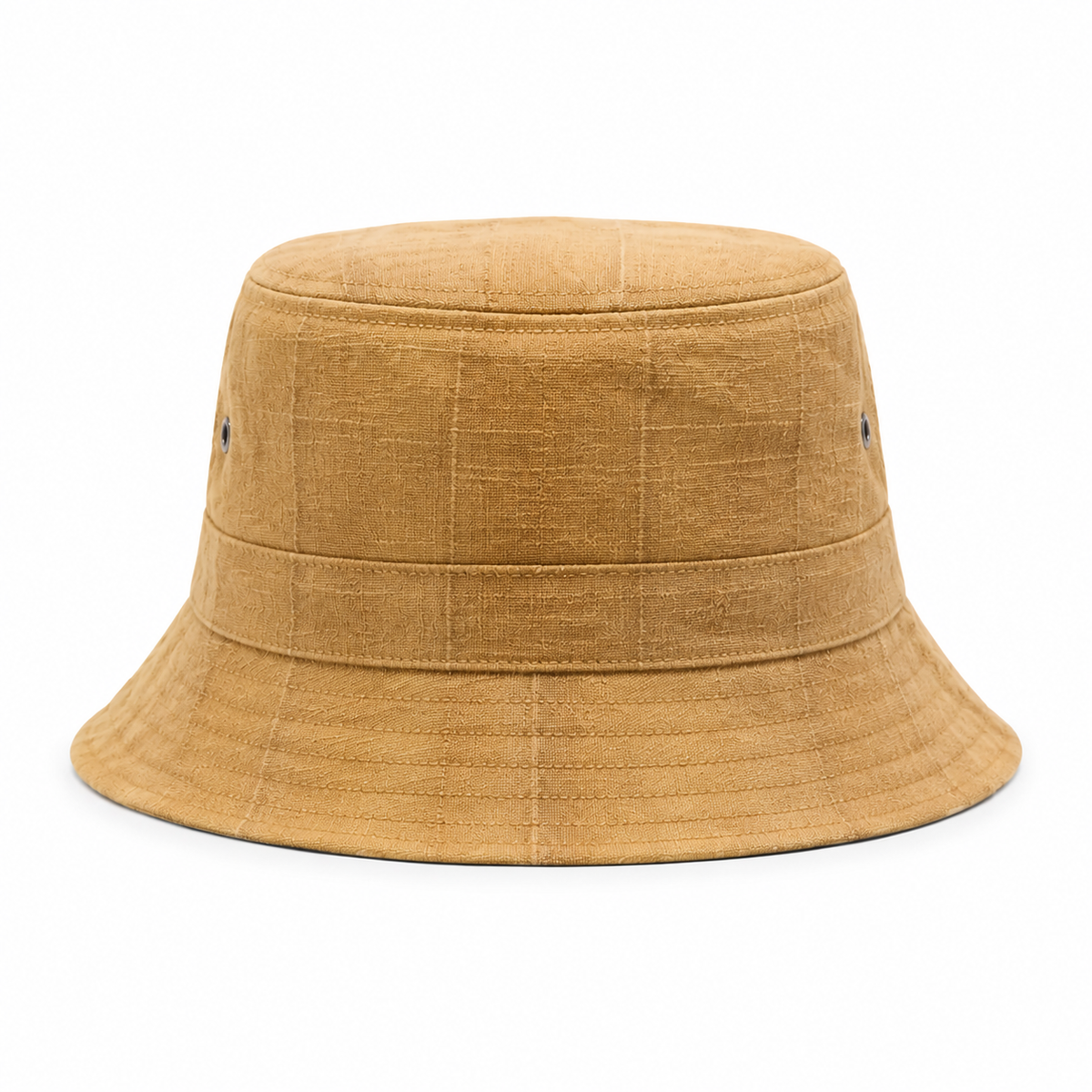 Back view of a cotton linen bucket hat showing the clean structure and functional outdoor casual design.