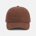 Front view of a brown 100% cotton custom snapback hat with tone-on-tone embroidered logo and curved brim.