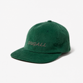 Green corduroy 5 panel baseball cap with custom embroidered DUGALL logo and curved brim.