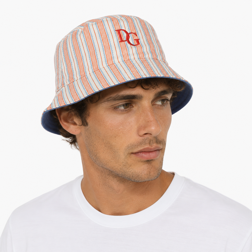 Men’s custom bucket hat wholesale in striped cotton with embroidered logo