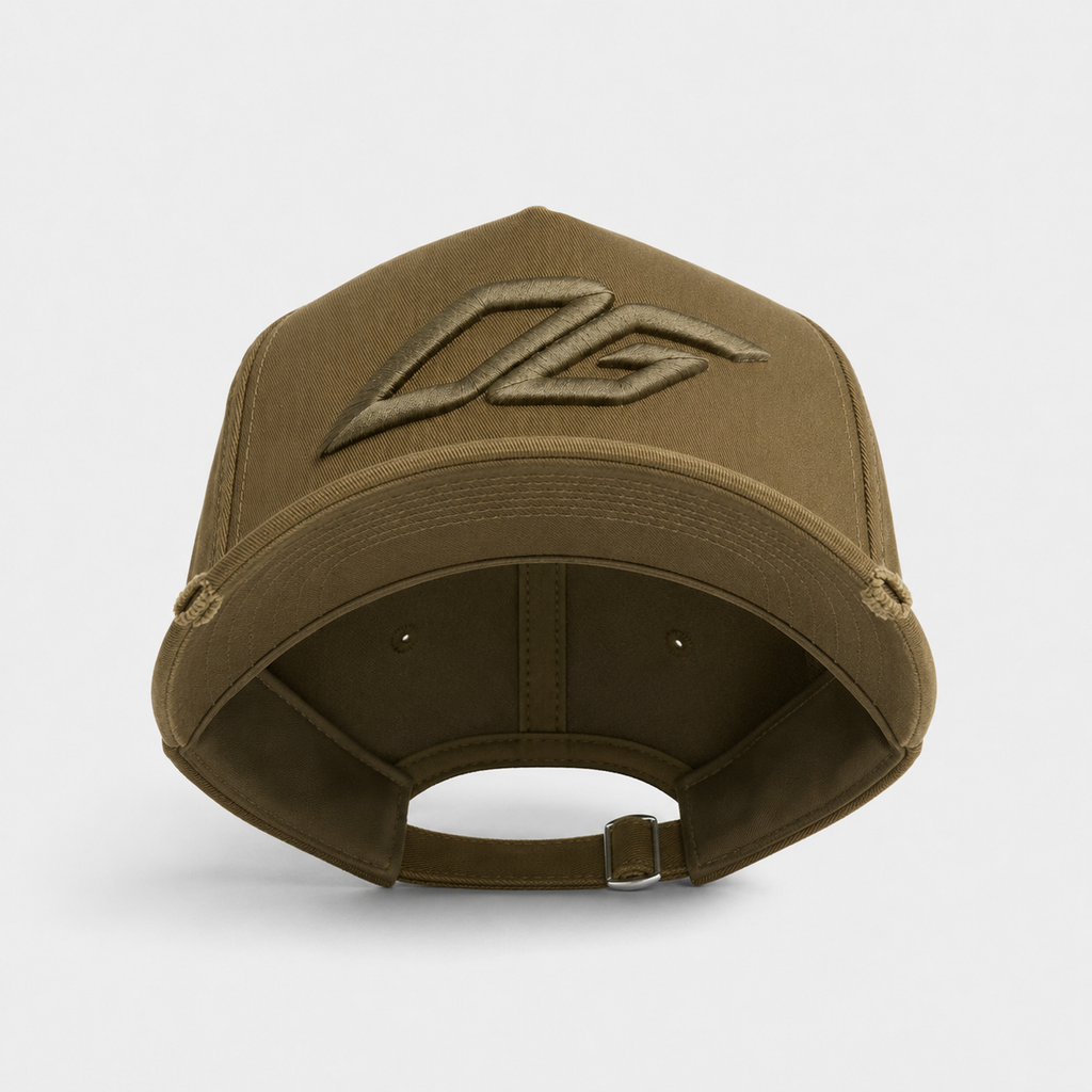 Interior view of a structured custom embroidered snapback hat with adjustable closure
